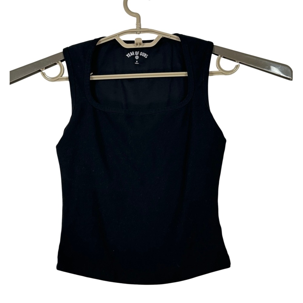 Year of Ours Womens Square Neck Tank Top Stretch Activewear Small Black Yoga